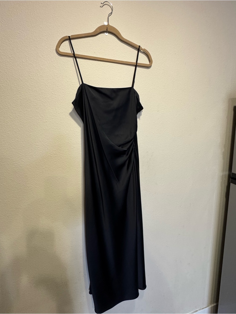 Zara Black Slip Midi Dress with Draped Side Detail
